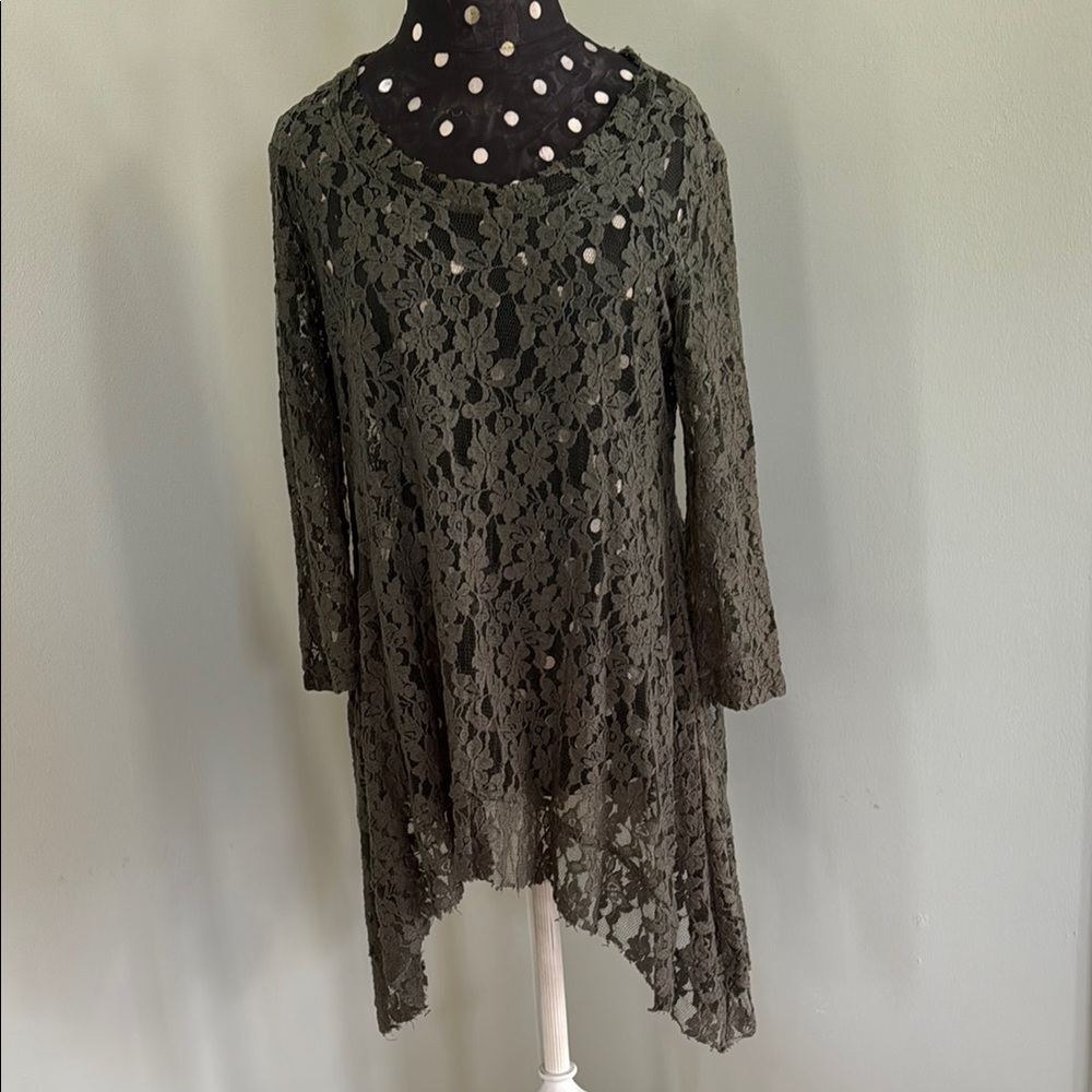 Olive Green Lace Tunic Top